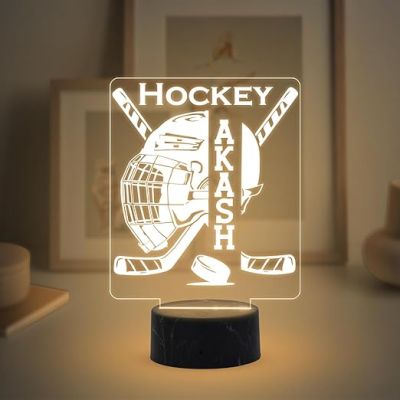 3D Illusion Hockey Sport Night Lamp with Warm White Light Customized with Name Birthday Gift for Friend, Sport Player, Hockey Lover