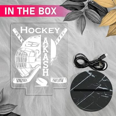 3D Illusion Hockey Sport Night Lamp with Warm White Light Customized with Name Birthday Gift for Friend, Sport Player, Hockey Lover