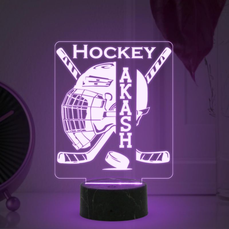 3D Illusion Hockey Sport Night Lamp with Multicolored Light Customized with Name Birthday Gift for Friend, Sport Player, Hockey Lover