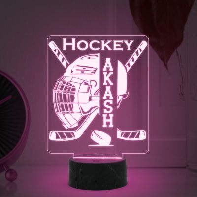 3D Illusion Hockey Sport Night Lamp with Multicolored Light Customized with Name Birthday Gift for Friend, Sport Player, Hockey Lover