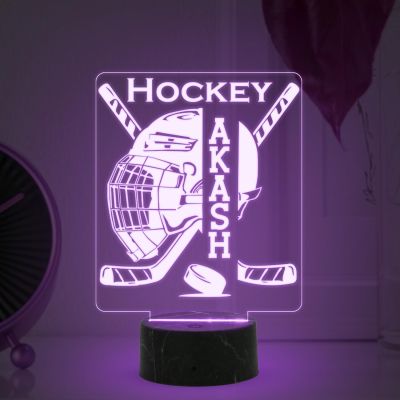 3D Illusion Hockey Sport Night Lamp with Multicolored Light Customized with Name Birthday Gift for Friend, Sport Player, Hockey Lover
