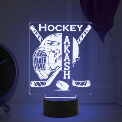 3D Illusion Hockey Sport Night Lamp with Multicolored Light Customized with Name Birthday Gift for Friend, Sport Player, Hockey Lover