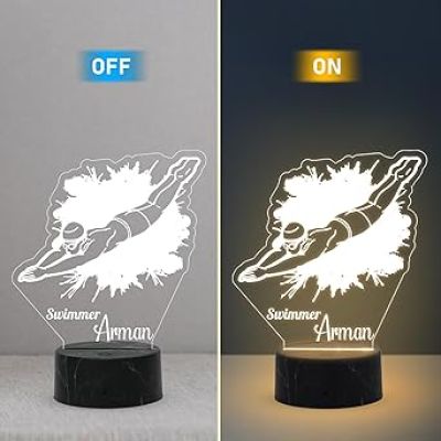 3D Illusion Swimmer Sport Night Lamp with Warm White Light Customized with Name Birthday Gift for Friend, Sport Player, Swimming Champion