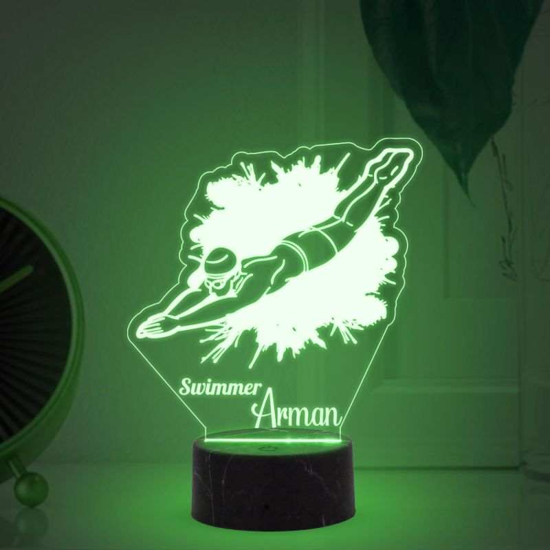 3D Illusion Swimmer Sport Night Lamp with Multicolored Light Customized with Name Birthday Gift for Friend, Sport Player, Swimming Champion