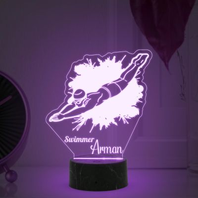 3D Illusion Swimmer Sport Night Lamp with Multicolored Light Customized with Name Birthday Gift for Friend, Sport Player, Swimming Champion