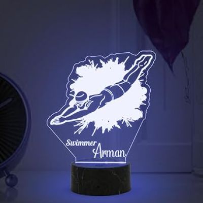 3D Illusion Swimmer Sport Night Lamp with Multicolored Light Customized with Name Birthday Gift for Friend, Sport Player, Swimming Champion
