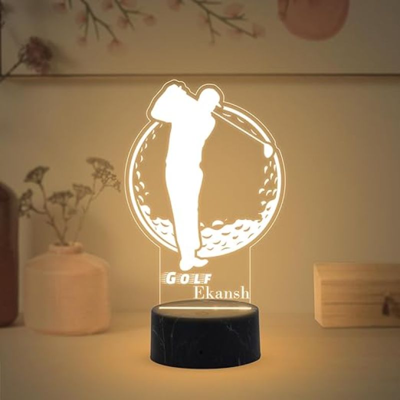 3D Illusion Golf Sport Night Lamp with Warm White Light Customized with Name Birthday Gift for Friend, Golf Player, Sport Lover