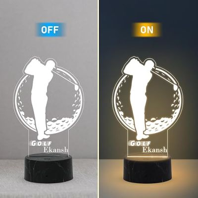 3D Illusion Golf Sport Night Lamp with Warm White Light Customized with Name Birthday Gift for Friend, Golf Player, Sport Lover
