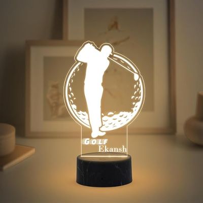 3D Illusion Golf Sport Night Lamp with Warm White Light Customized with Name Birthday Gift for Friend, Golf Player, Sport Lover