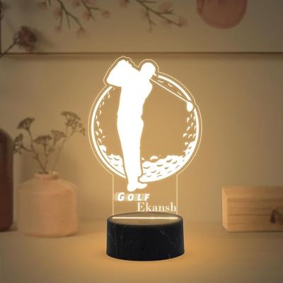 3D Illusion Golf Sport Night Lamp with Warm White Light Customized with Name Birthday Gift for Friend, Golf Player, Sport Lover
