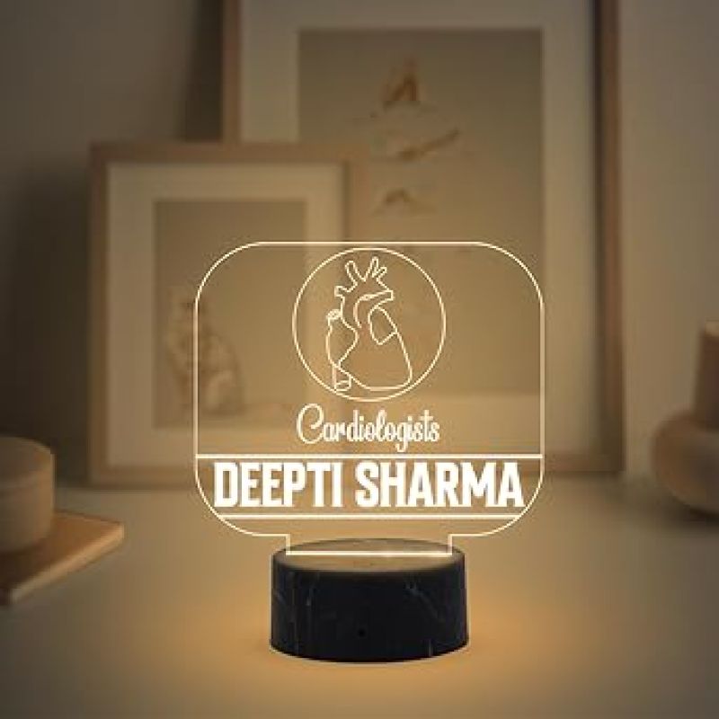 Cardiologist Doctor Desk Name Plate Night Lamp with Warm White Light Customized with Name Gift for Heart Doctors Ideal for Home Office Clinic Decor