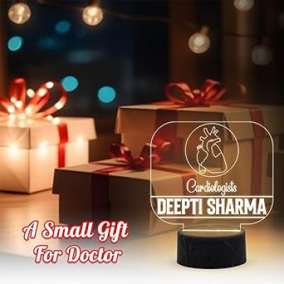 Cardiologist Doctor Desk Name Plate Night Lamp with Warm White Light Customized with Name Gift for Heart Doctors Ideal for Home Office Clinic Decor