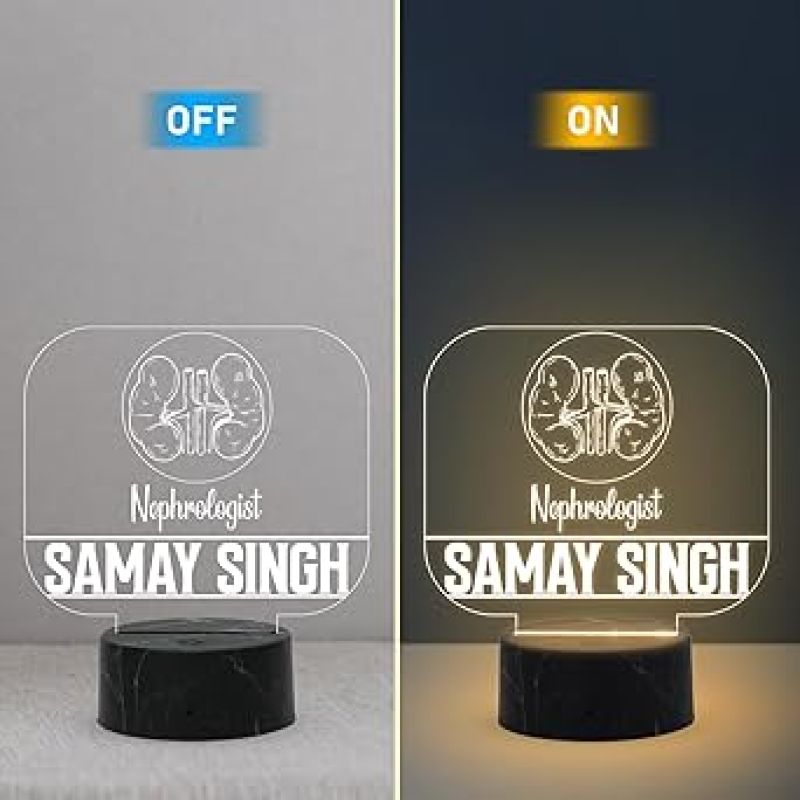 Nephrologist Doctor Desk Name Plate Night Lamp with Warm White Light Customized with Name Gift for Kidney Doctors Ideal for Home Office Clinic Decor