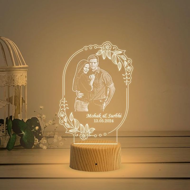 Couple Photo Night Lamp with Warm White Light Customized Photo, Name & Date Birthday Gift for Someone Special Anniversary Gift for Husband Wife Friends Parents & Bhaiya Bhabhi