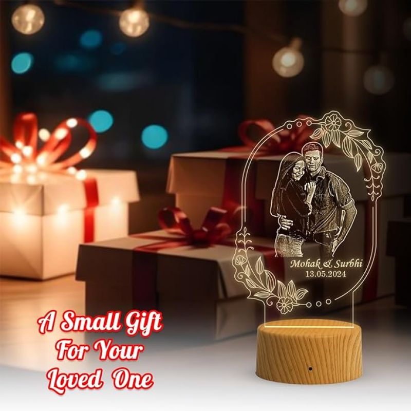 Couple Photo Night Lamp with Warm White Light Customized Photo, Name & Date Birthday Gift for Someone Special Anniversary Gift for Husband Wife Friends Parents & Bhaiya Bhabhi