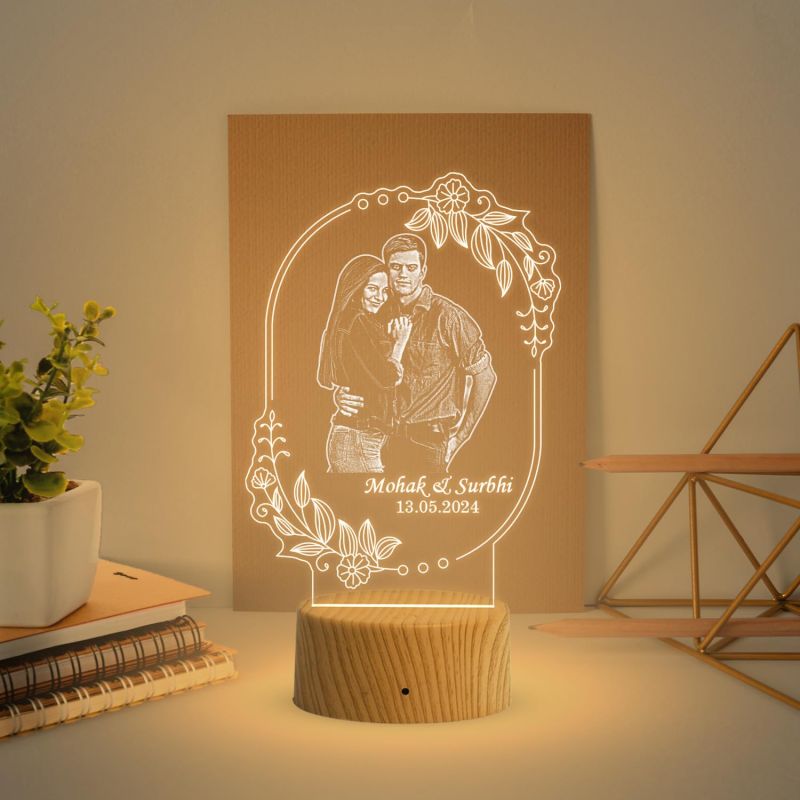 Couple Photo Night Lamp with Warm White Light Customized Photo, Name & Date Birthday Gift for Someone Special Anniversary Gift for Husband Wife Friends Parents & Bhaiya Bhabhi