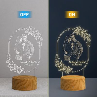 Couple Photo Night Lamp with Warm White Light Customized Photo, Name & Date Birthday Gift for Someone Special Anniversary Gift for Husband Wife Friends Parents & Bhaiya Bhabhi