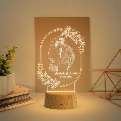 Couple Photo Night Lamp with Warm White Light Customized Photo, Name & Date Birthday Gift for Someone Special Anniversary Gift for Husband Wife Friends Parents & Bhaiya Bhabhi