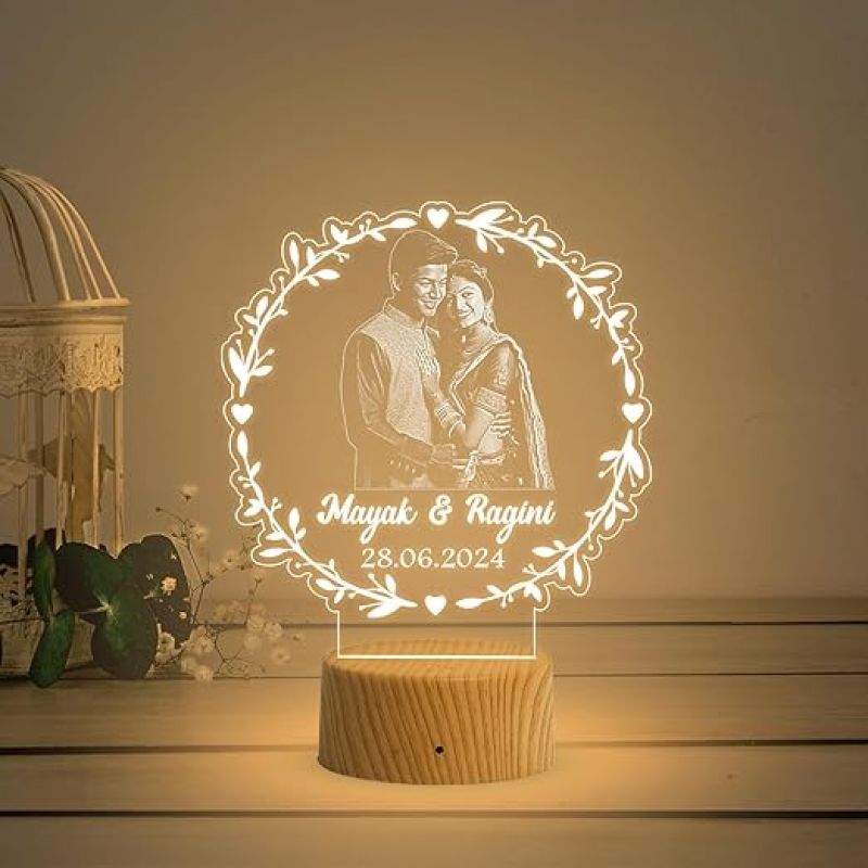 Couple Photo Night Lamp with Warm White Light Customized Photo, Name & Date Birthday Gift for Someone Special Anniversary Gift for Husband Wife Friends Parents & Bhaiya Bhabhi