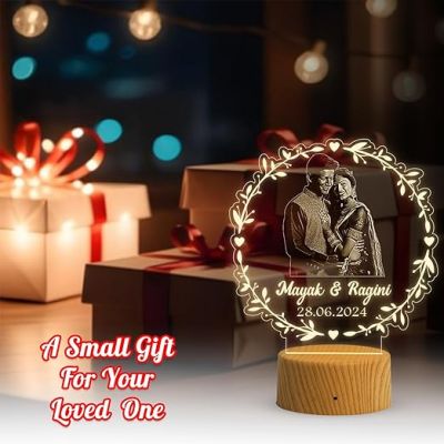 Couple Photo Night Lamp with Warm White Light Customized Photo, Name & Date Birthday Gift for Someone Special Anniversary Gift for Husband Wife Friends Parents & Bhaiya Bhabhi