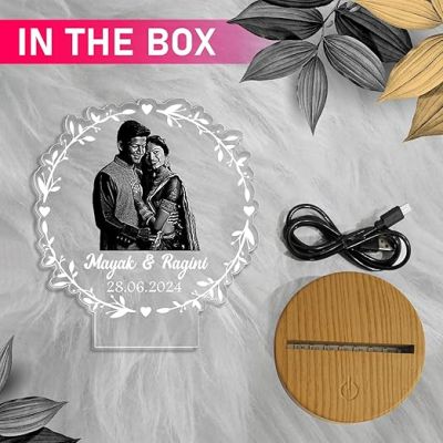 Couple Photo Night Lamp with Warm White Light Customized Photo, Name & Date Birthday Gift for Someone Special Anniversary Gift for Husband Wife Friends Parents & Bhaiya Bhabhi