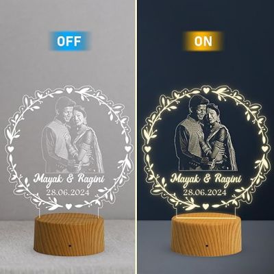 Couple Photo Night Lamp with Warm White Light Customized Photo, Name & Date Birthday Gift for Someone Special Anniversary Gift for Husband Wife Friends Parents & Bhaiya Bhabhi
