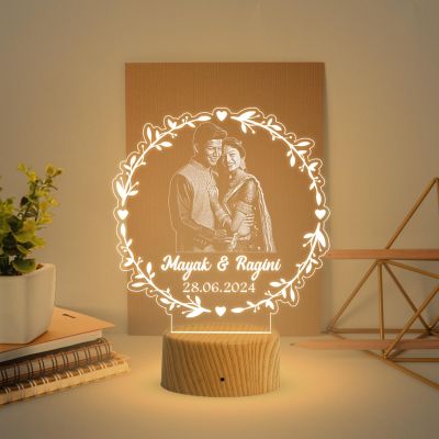 Couple Photo Night Lamp with Warm White Light Customized Photo, Name & Date Birthday Gift for Someone Special Anniversary Gift for Husband Wife Friends Parents & Bhaiya Bhabhi