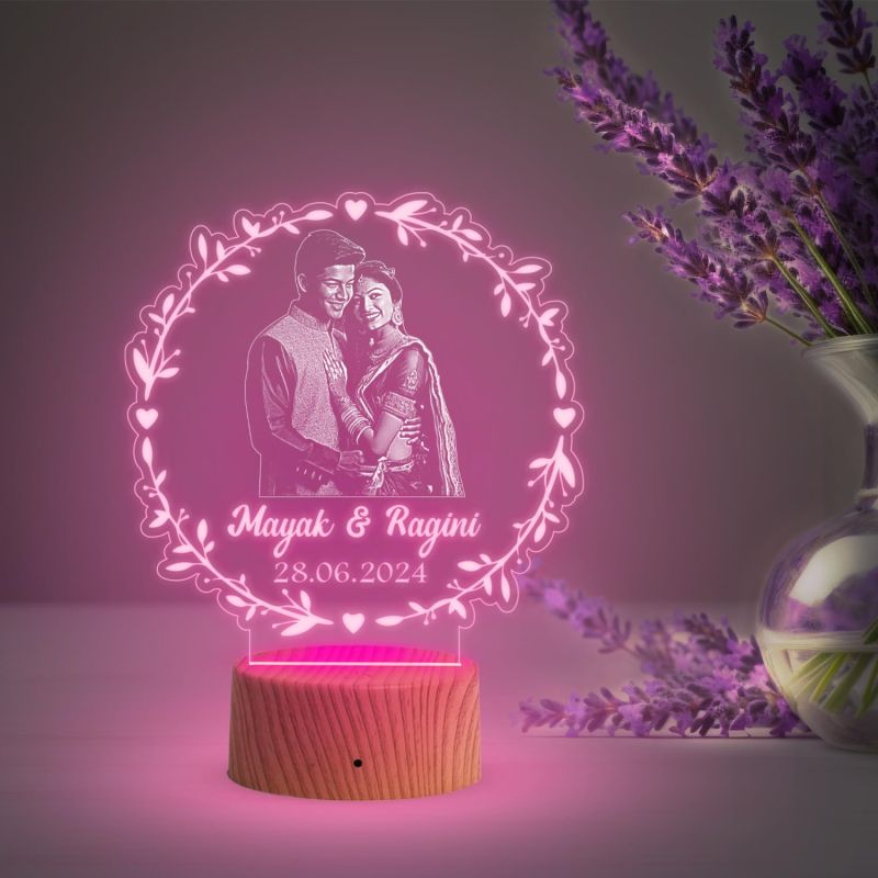 Couple Photo Night Lamp with Multicolored Light Customized Photo, Name & Date Birthday Gift for Someone Special Anniversary Gift for Husband Wife Friends Parents & Bhaiya Bhabhi