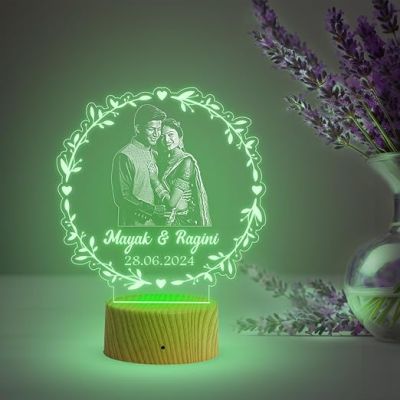 Couple Photo Night Lamp with Multicolored Light Customized Photo, Name & Date Birthday Gift for Someone Special Anniversary Gift for Husband Wife Friends Parents & Bhaiya Bhabhi