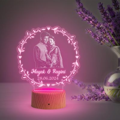 Couple Photo Night Lamp with Multicolored Light Customized Photo, Name & Date Birthday Gift for Someone Special Anniversary Gift for Husband Wife Friends Parents & Bhaiya Bhabhi