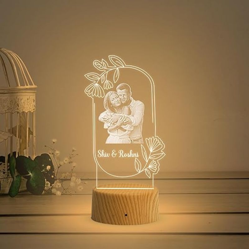 Couple Photo Night Lamp with Warm White Light Customized Name & Photo Birthday Gift for Someone Special Anniversary Gift for Husband Wife Friends Parents & Bhaiya Bhabhi