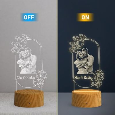 Couple Photo Night Lamp with Warm White Light Customized Name & Photo Birthday Gift for Someone Special Anniversary Gift for Husband Wife Friends Parents & Bhaiya Bhabhi
