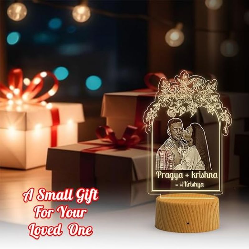 Couple Photo Night Lamp with Warm White Light Customized Photo & Name Birthday Gift for Someone Special Anniversary Gift for Husband Wife Friends Parents & Bhaiya Bhabhi (Design 4)