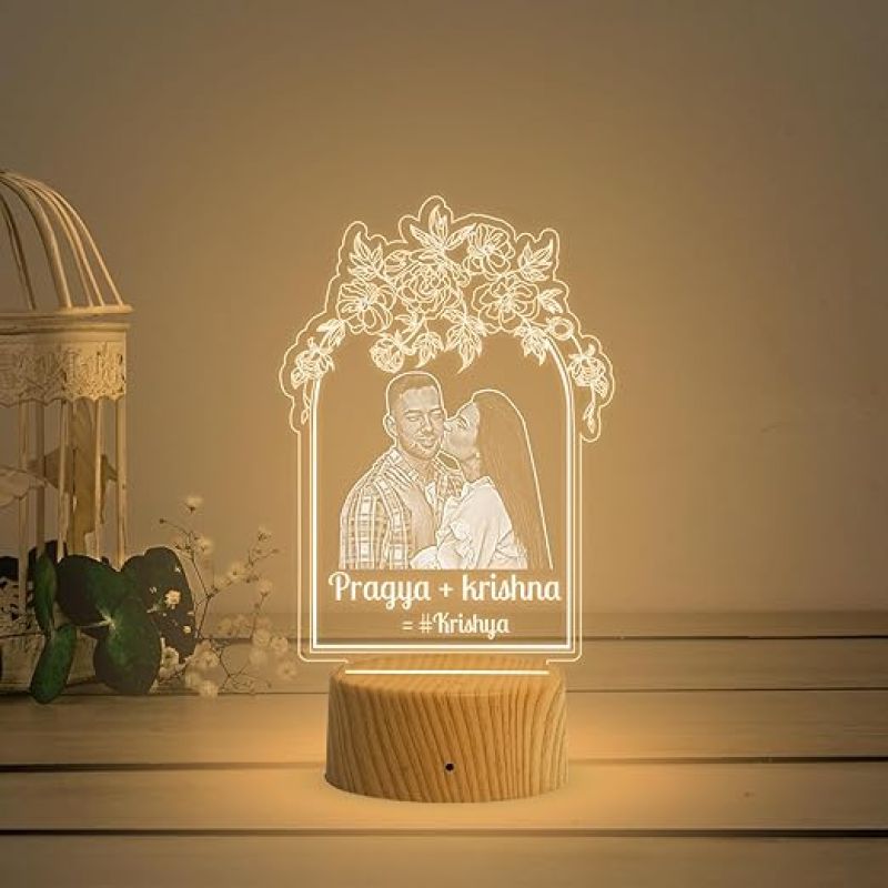 Couple Photo Night Lamp with Warm White Light Customized Photo & Name Birthday Gift for Someone Special Anniversary Gift for Husband Wife Friends Parents & Bhaiya Bhabhi (Design 4)