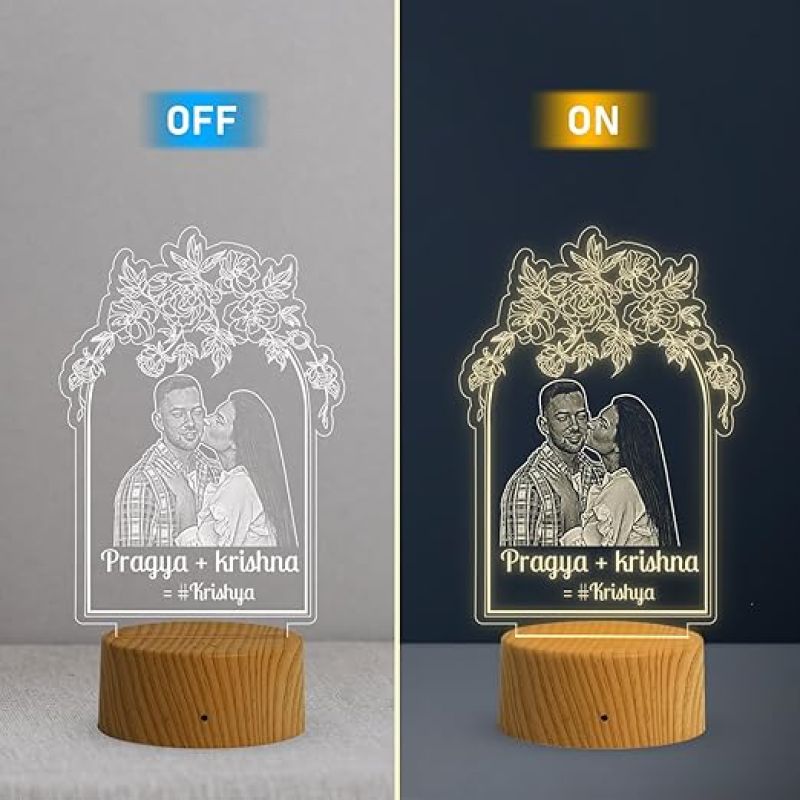 Couple Photo Night Lamp with Warm White Light Customized Photo & Name Birthday Gift for Someone Special Anniversary Gift for Husband Wife Friends Parents & Bhaiya Bhabhi (Design 4)