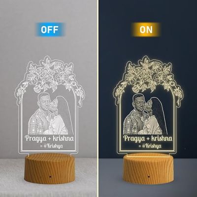Couple Photo Night Lamp with Warm White Light Customized Photo & Name Birthday Gift for Someone Special Anniversary Gift for Husband Wife Friends Parents & Bhaiya Bhabhi (Design 4)
