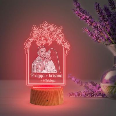 Couple Photo Night Lamp with Multicolored Light Customized Photo & Name Birthday Gift for Someone Special Anniversary Gift for Husband Wife Friends Parents & Bhaiya Bhabhi (Design 4)