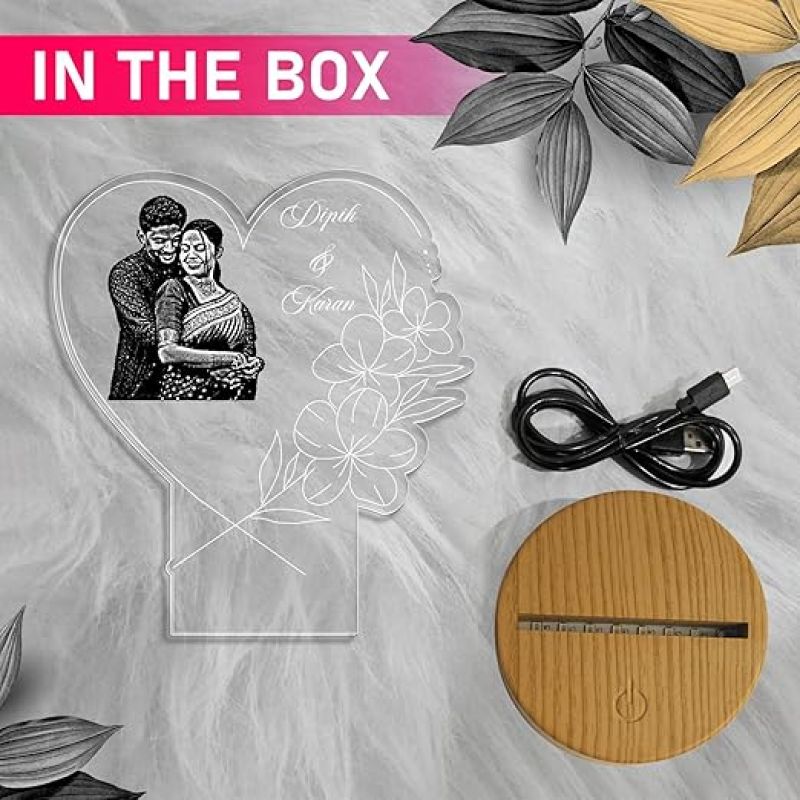 Couple Photo Night Lamp with Warm White Light Customized Photo & Name Birthday Gift for Someone Special Anniversary Gift for Husband Wife Friends Parents & Bhaiya Bhabhi (Design 5)