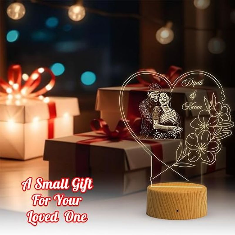 Couple Photo Night Lamp with Warm White Light Customized Photo & Name Birthday Gift for Someone Special Anniversary Gift for Husband Wife Friends Parents & Bhaiya Bhabhi (Design 5)