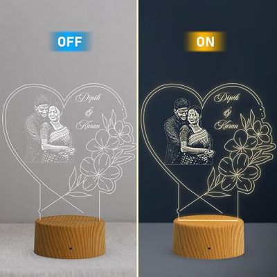 Couple Photo Night Lamp with Warm White Light Customized Photo & Name Birthday Gift for Someone Special Anniversary Gift for Husband Wife Friends Parents & Bhaiya Bhabhi (Design 5)