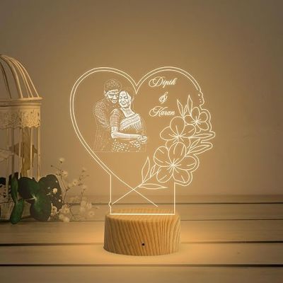 Couple Photo Night Lamp with Warm White Light Customized Photo & Name Birthday Gift for Someone Special Anniversary Gift for Husband Wife Friends Parents & Bhaiya Bhabhi (Design 5)