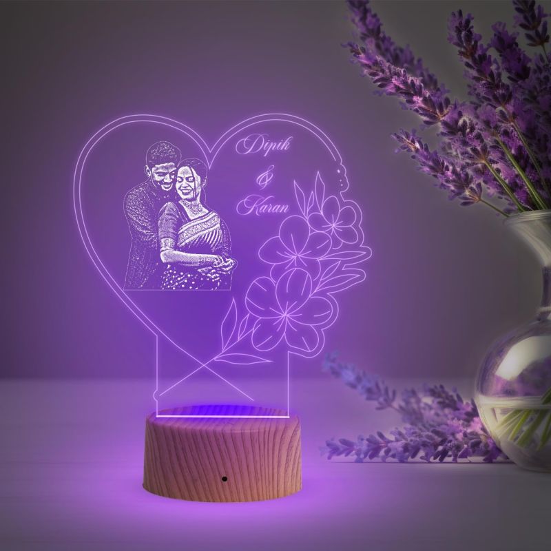 Couple Photo Night Lamp with Multicolored Light Customized Photo & Name Birthday Gift for Someone Special Anniversary Gift for Husband Wife Friends Parents & Bhaiya Bhabhi (Design 5)