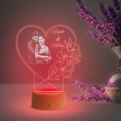 Couple Photo Night Lamp with Multicolored Light Customized Photo & Name Birthday Gift for Someone Special Anniversary Gift for Husband Wife Friends Parents & Bhaiya Bhabhi (Design 5)