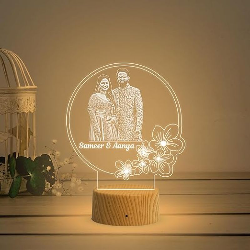 Couple Photo Night Lamp with Warm White Light Customized Name & Photo Birthday Gift for Someone Special Anniversary Gift for Husband Wife Friends Parents & Bhaiya Bhabhi (Design 6)