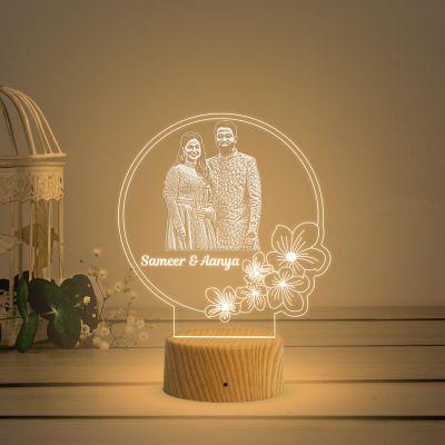 Couple Photo Night Lamp with Warm White Light Customized Name & Photo Birthday Gift for Someone Special Anniversary Gift for Husband Wife Friends Parents & Bhaiya Bhabhi (Design 6)