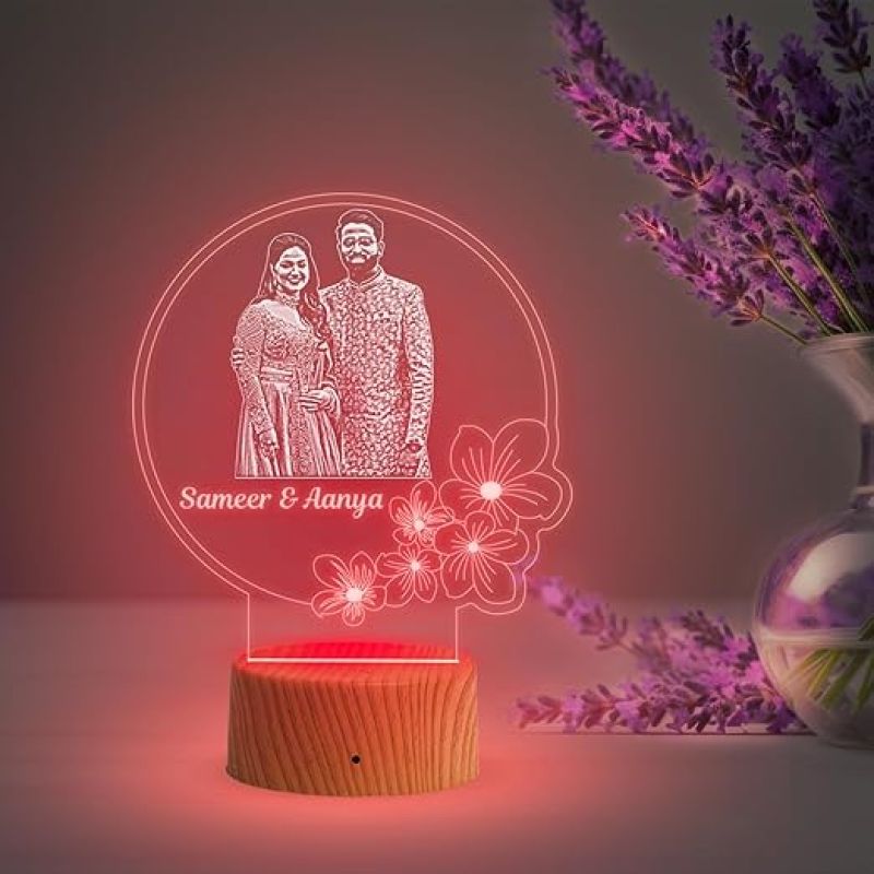 Couple Photo Night Lamp with Multicolored Light Customized Name & Photo Birthday Gift for Someone Special Anniversary Gift for Husband Wife Friends Parents & Bhaiya Bhabhi (Design 6)