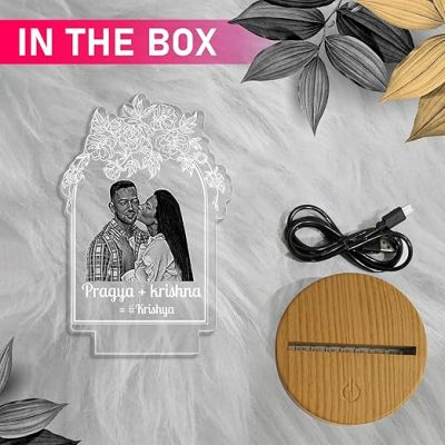 Couple Photo Night Lamp with Warm White Light Customized Photo & Name Birthday Gift for Someone Special Anniversary Gift for Husband Wife Friends Parents & Bhaiya Bhabhi (Design 7)