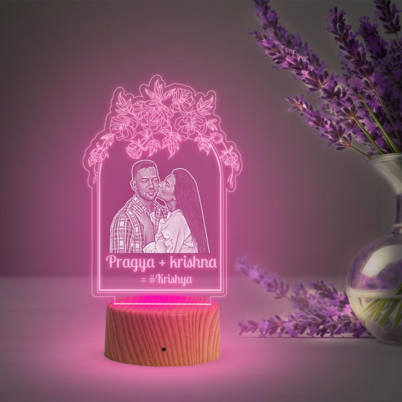 Couple Photo Night Lamp with Multicolored Light Customized Photo & Name Birthday Gift for Someone Special Anniversary Gift for Husband Wife Friends Parents & Bhaiya Bhabhi (Design 7)