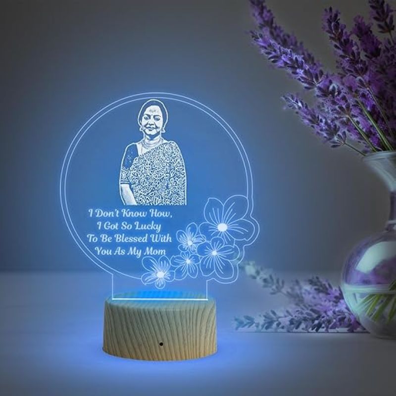 Mom Photo Night Lamp with Multicolored Light Customized with Photo & Message Mothers Day Gift for Mom | Birthday Gift for Mom from Daughter & Son