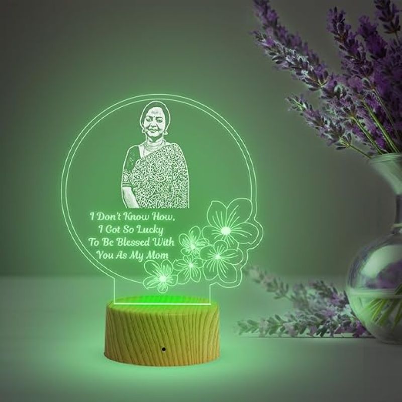 Mom Photo Night Lamp with Multicolored Light Customized with Photo & Message Mothers Day Gift for Mom | Birthday Gift for Mom from Daughter & Son